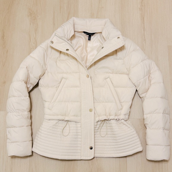 White House Black Market Peplum Puffer Cream Ivory White Jacket WHBM Sz Small - Picture 9 of 11